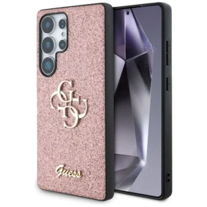 Guess Fixed Glitter Big 4G Metal Logo Case for Samsung Galaxy S25 Ultra Pinkeng