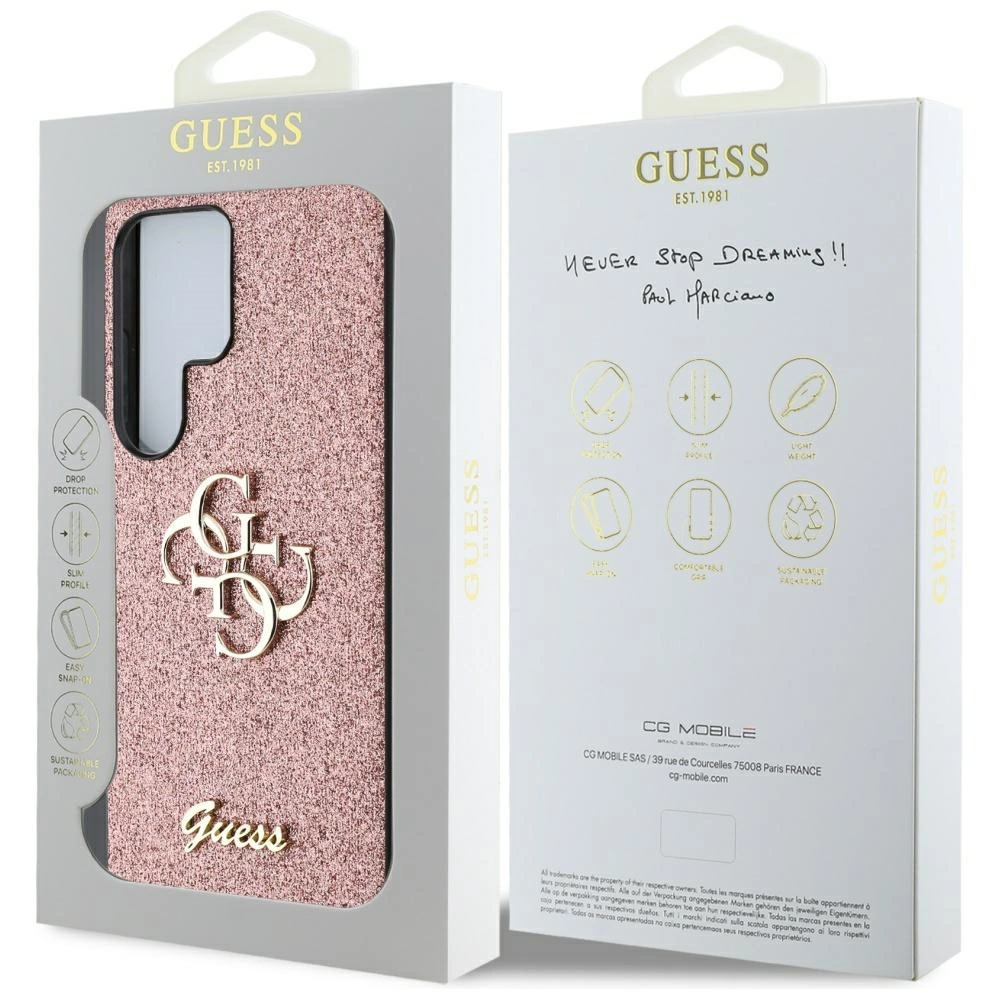 Guess Fixed Glitter Big 4G Metal Logo Case for Samsung Galaxy S25 Ultra Pinkeng