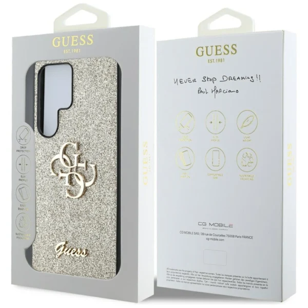 Guess Fixed Glitter Big 4G Metal Logo case for Samsung Galaxy S25 Ultra goldeng
