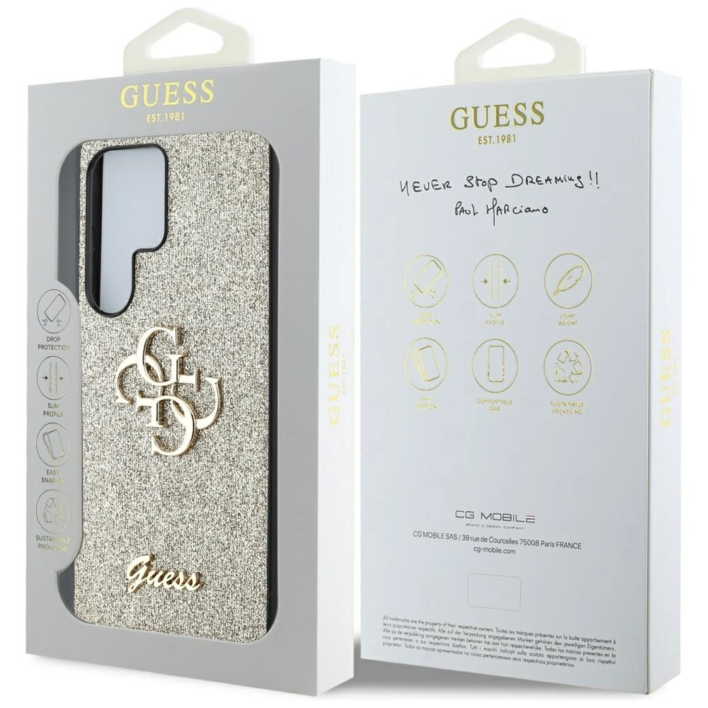 Guess Fixed Glitter Big 4G Metal Logo case for Samsung Galaxy S25 Ultra goldeng