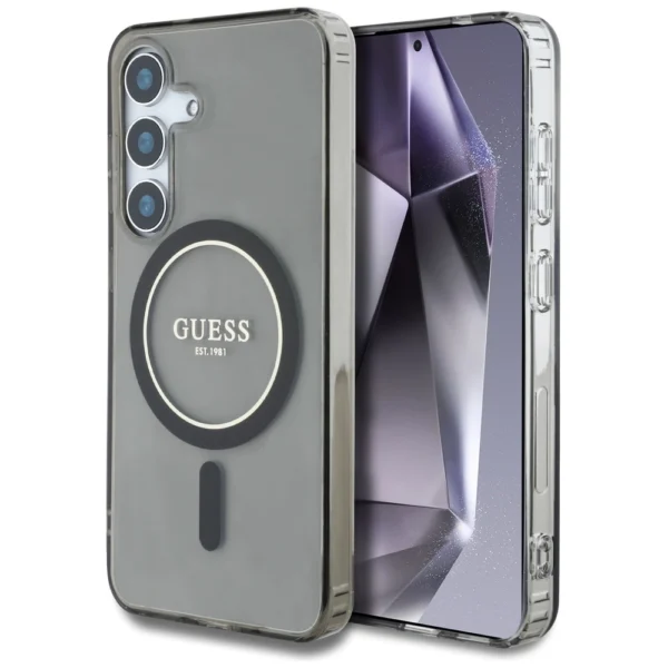 Guess Glitter Circle Classic Logo MagSafe case for Samsung Galaxy S25 blackeng