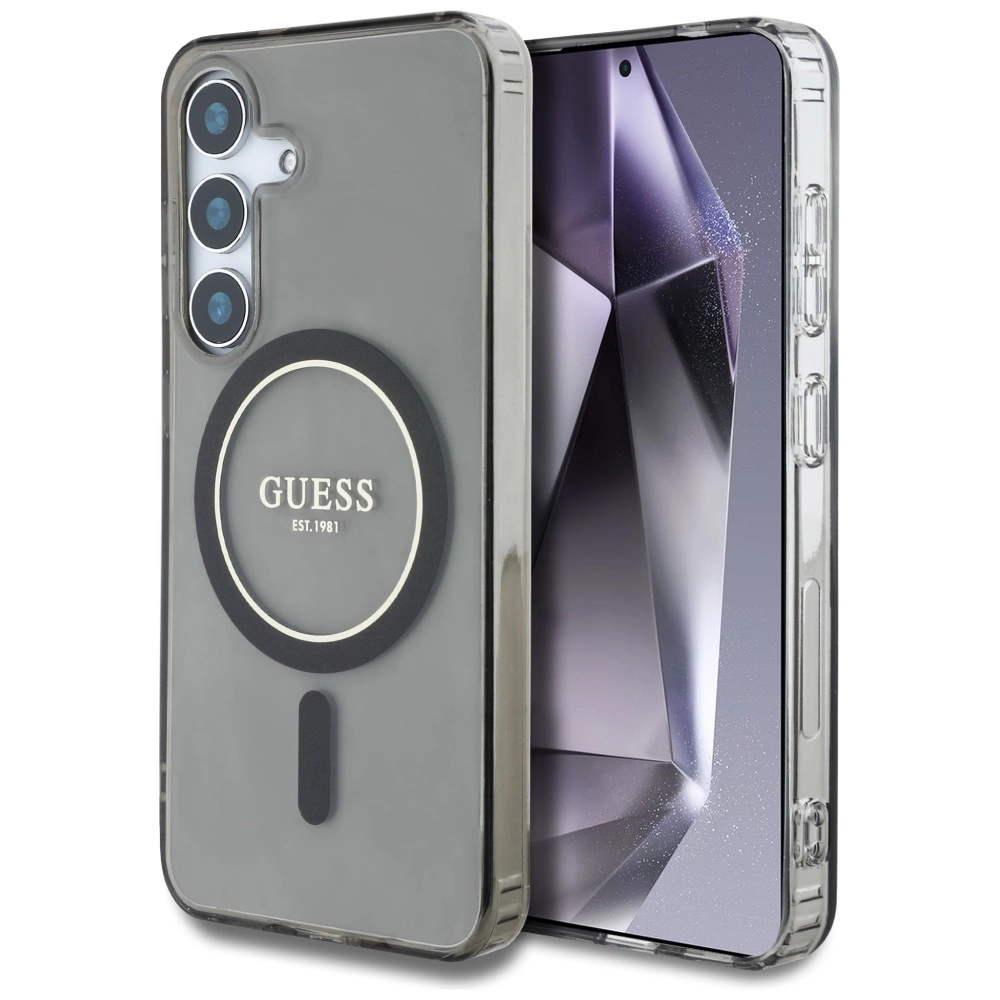 Guess Glitter Circle Classic Logo MagSafe case for Samsung Galaxy S25 blackeng
