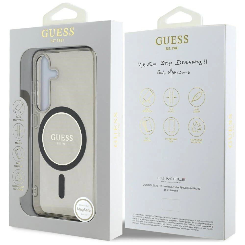 Guess Glitter Circle Classic Logo MagSafe case for Samsung Galaxy S25 blackeng