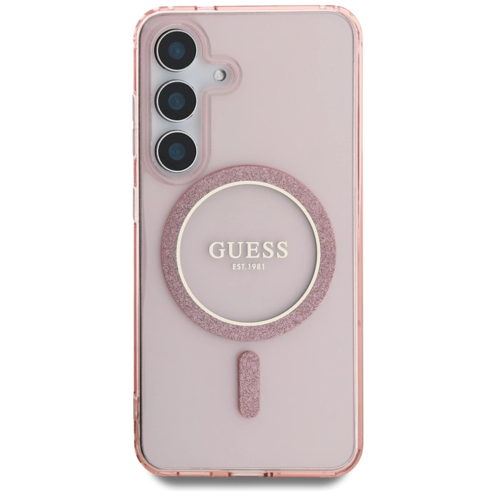 Guess Glitter Circle Classic Logo MagSafe Case for Samsung Galaxy S25 Pinkeng