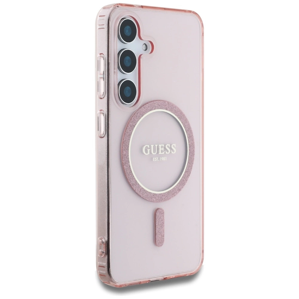 Guess Glitter Circle Classic Logo MagSafe Case for Samsung Galaxy S25 Pinkeng