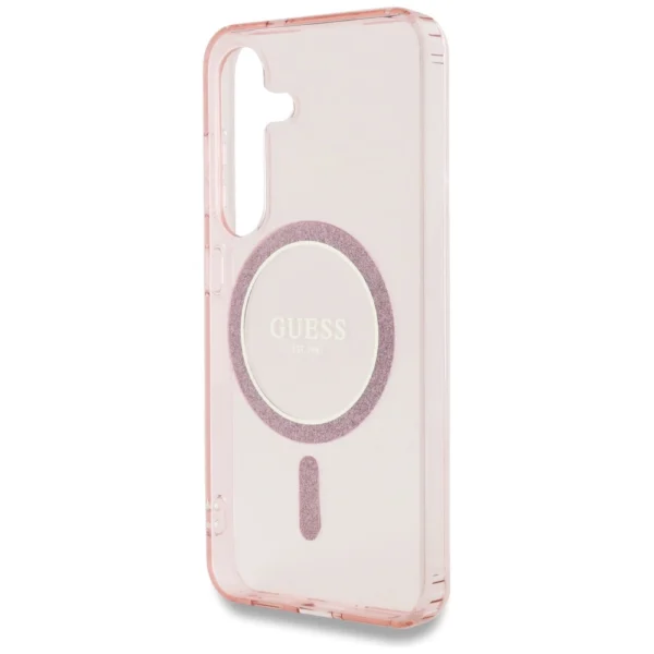 Guess Glitter Circle Classic Logo MagSafe Case for Samsung Galaxy S25 Pinkeng