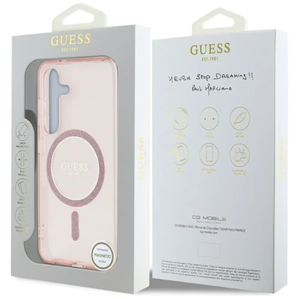 Guess Glitter Circle Classic Logo MagSafe Case for Samsung Galaxy S25 Pinkeng