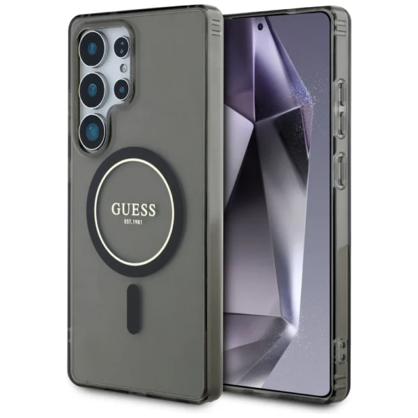 Guess Glitter Circle Classic Logo MagSafe case for Samsung Galaxy S25 Ultra blackeng
