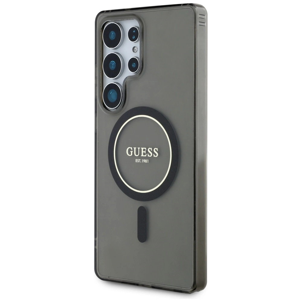 Guess Glitter Circle Classic Logo MagSafe case for Samsung Galaxy S25 Ultra blackeng