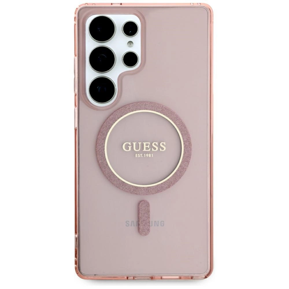 Guess Glitter Circle Classic Logo MagSafe Case for Samsung Galaxy S25 Ultra Pinkeng