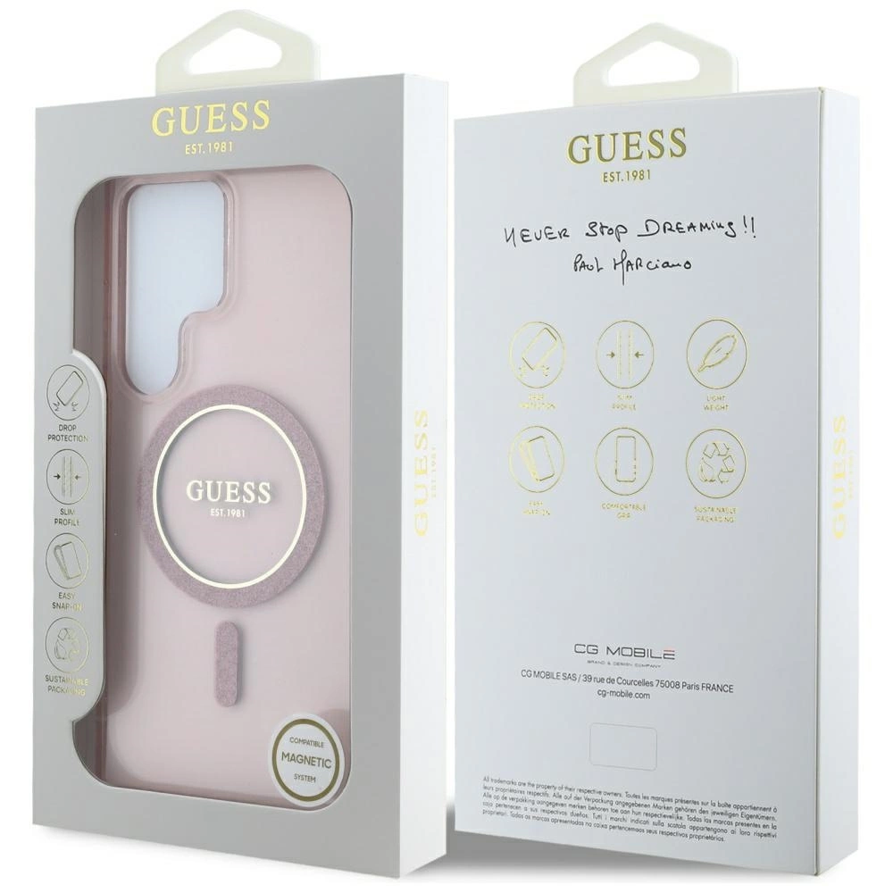 Guess Glitter Circle Classic Logo MagSafe Case for Samsung Galaxy S25 Ultra Pinkeng