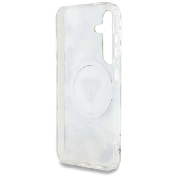 Guess Glitter Flowers Triangle Buttons MagSafe Case for Samsung Galaxy S25 Whiteeng