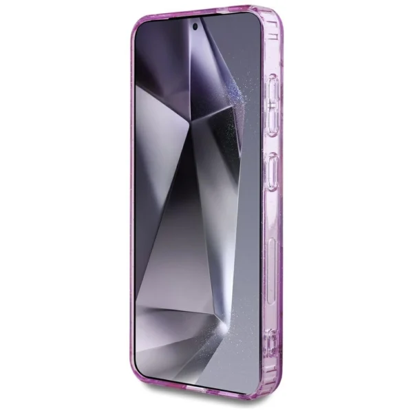 Guess Glitter Flowers Triangle Buttons MagSafe Case for Samsung Galaxy S25 Purpleeng