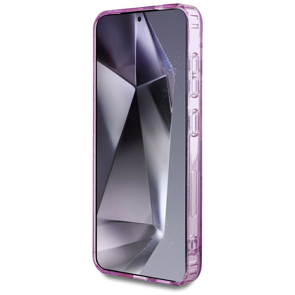 Guess Glitter Flowers Triangle Buttons MagSafe Case for Samsung Galaxy S25 Purpleeng
