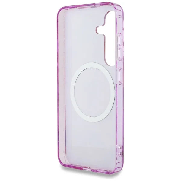 Guess Glitter Flowers Triangle Buttons MagSafe Case for Samsung Galaxy S25 Purpleeng
