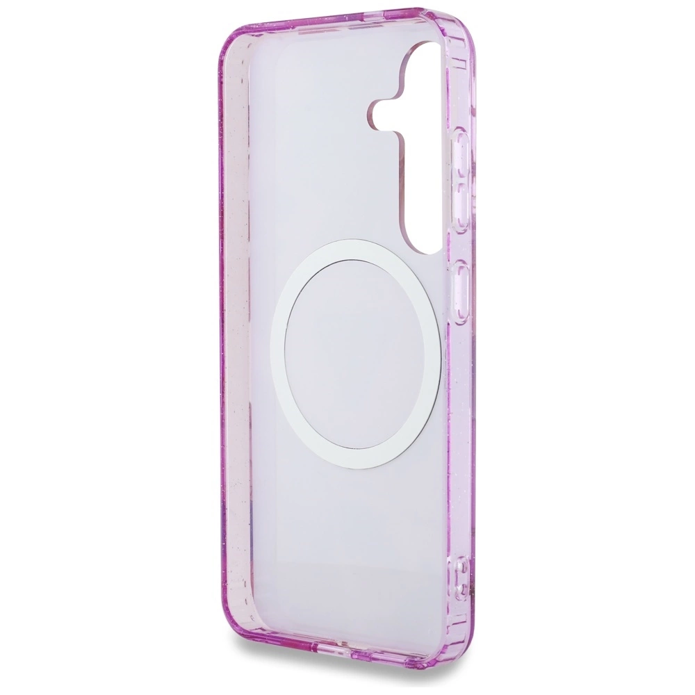Guess Glitter Flowers Triangle Buttons MagSafe Case for Samsung Galaxy S25 Purpleeng