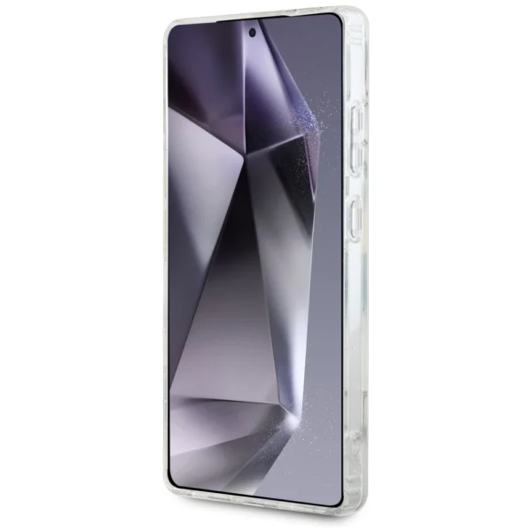 Guess Glitter Flowers Triangle Buttons MagSafe Case for Samsung Galaxy S25 Ultra whiteeng