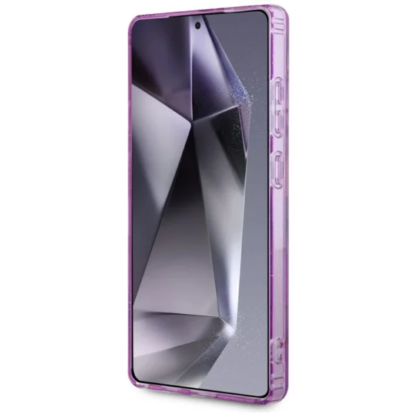 Guess Glitter Flowers Triangle Buttons MagSafe Case for Samsung Galaxy S25 Ultra purpleeng