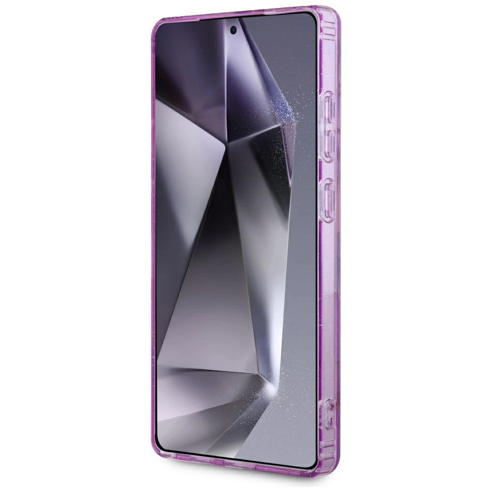 Guess Glitter Flowers Triangle Buttons MagSafe Case for Samsung Galaxy S25 Ultra purpleeng