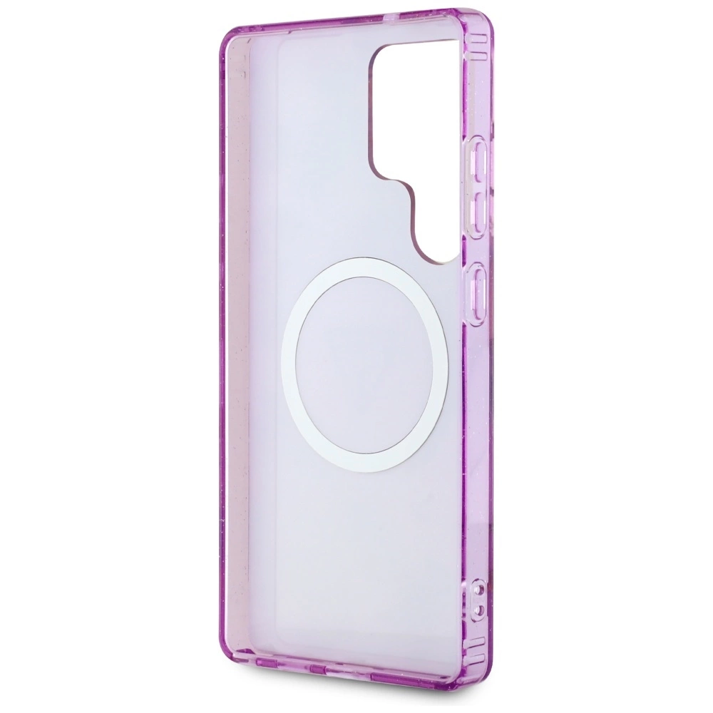 Guess Glitter Flowers Triangle Buttons MagSafe Case for Samsung Galaxy S25 Ultra purpleeng