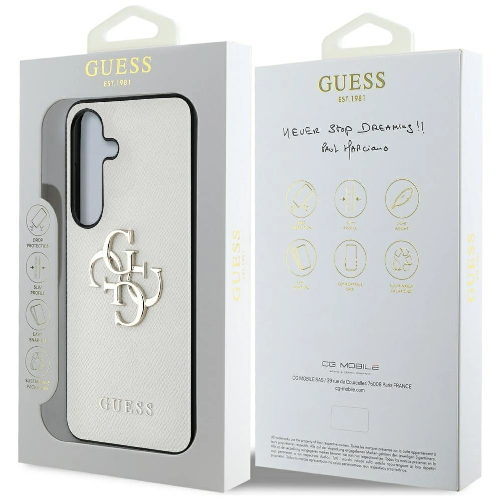 Guess Grained Big 4G Logo Small Classic Logo case for Samsung Galaxy S25 beigeeng