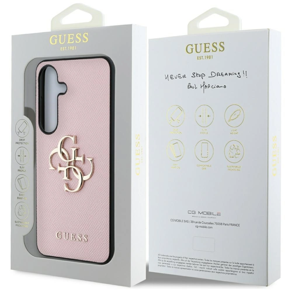 Guess Grained Big 4G Logo Small Classic Logo case for Samsung Galaxy S25 pinkeng