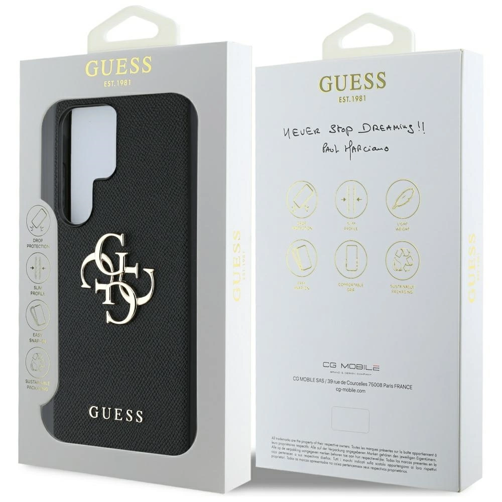 Guess Grained Big 4G Logo Small Classic Logo case for Samsung Galaxy S25 Ultra blackeng