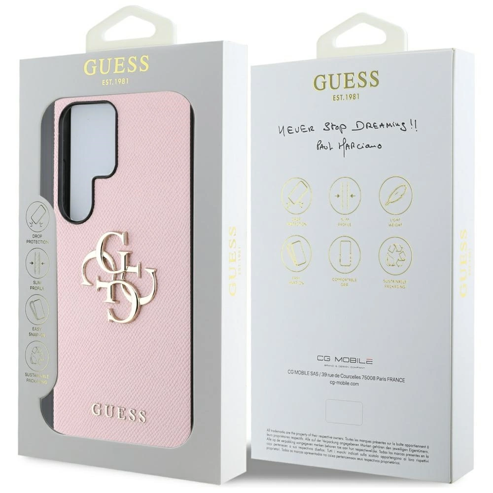 Guess Grained Big 4G Logo Small Classic Logo Case for Samsung Galaxy S25 Ultra pinkeng