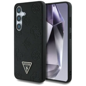 Guess Grained Hot Stamp Peony Pattern Triangle Logo MagSafe Case for Samsung Galaxy S25 Blackeng