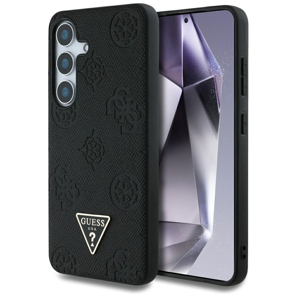 Guess Grained Hot Stamp Peony Pattern Triangle Logo MagSafe Case for Samsung Galaxy S25 Blackeng