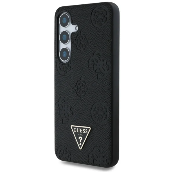 Guess Grained Hot Stamp Peony Pattern Triangle Logo MagSafe Case for Samsung Galaxy S25 Blackeng