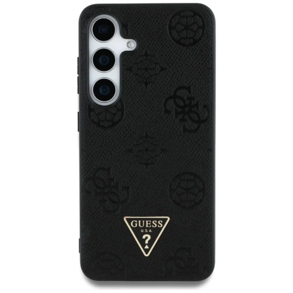 Guess Grained Hot Stamp Peony Pattern Triangle Logo MagSafe Case for Samsung Galaxy S25 Blackeng