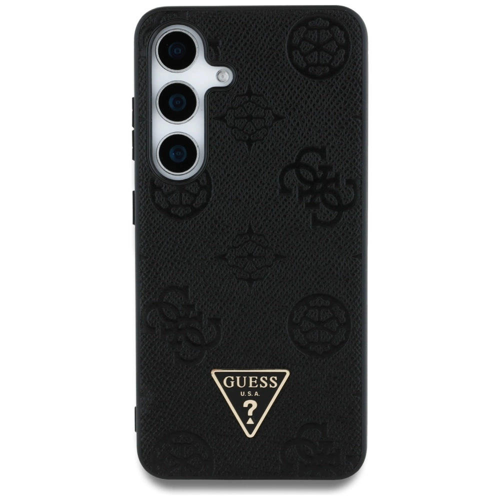 Guess Grained Hot Stamp Peony Pattern Triangle Logo MagSafe Case for Samsung Galaxy S25 Blackeng
