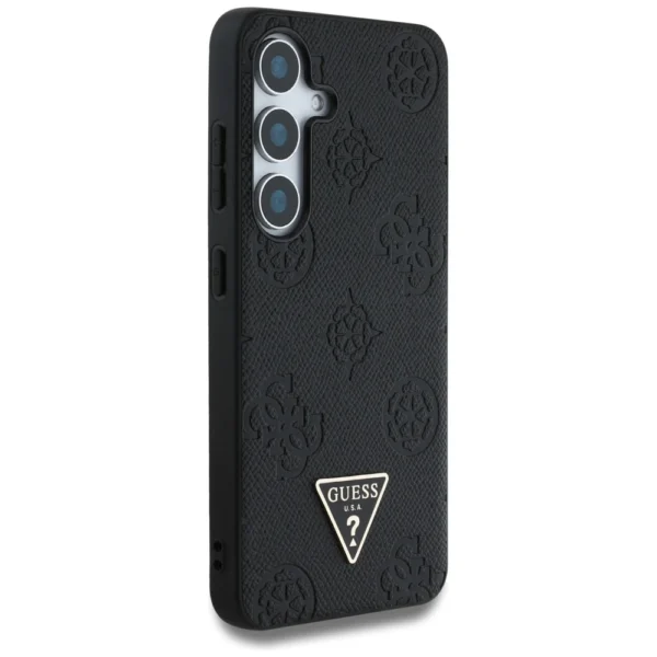 Guess Grained Hot Stamp Peony Pattern Triangle Logo MagSafe Case for Samsung Galaxy S25 Blackeng
