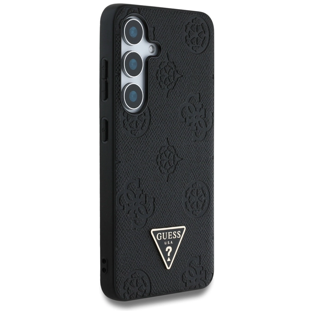 Guess Grained Hot Stamp Peony Pattern Triangle Logo MagSafe Case for Samsung Galaxy S25 Blackeng
