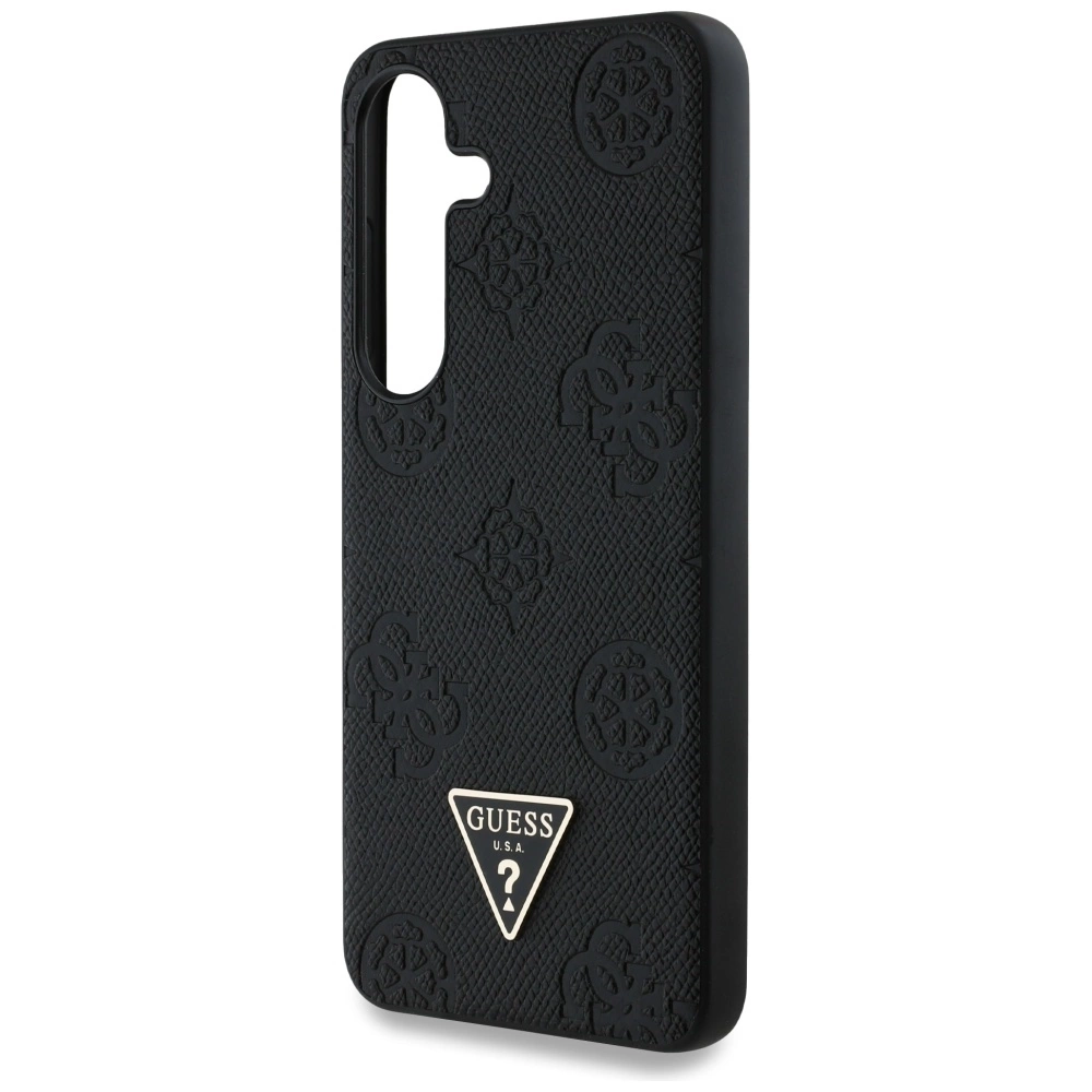 Guess Grained Hot Stamp Peony Pattern Triangle Logo MagSafe Case for Samsung Galaxy S25 Blackeng