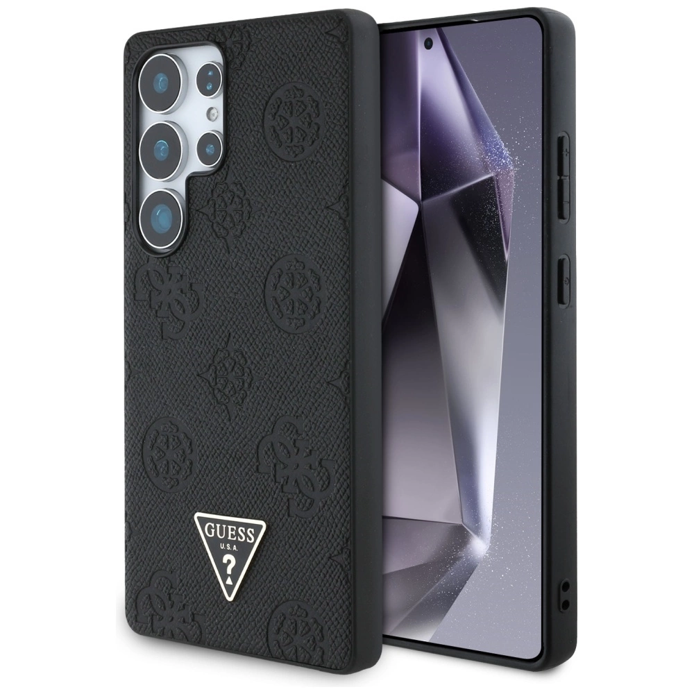 Guess Grained Hot Stamp Peony Pattern Triangle Logo MagSafe Case for Samsung Galaxy S25 Ultra Blackeng