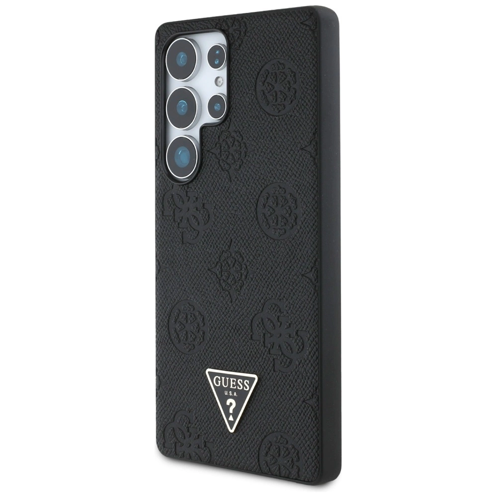 Guess Grained Hot Stamp Peony Pattern Triangle Logo MagSafe Case for Samsung Galaxy S25 Ultra Blackeng