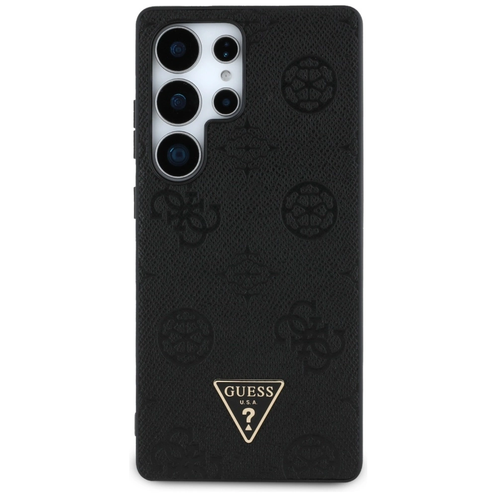 Guess Grained Hot Stamp Peony Pattern Triangle Logo MagSafe Case for Samsung Galaxy S25 Ultra Blackeng