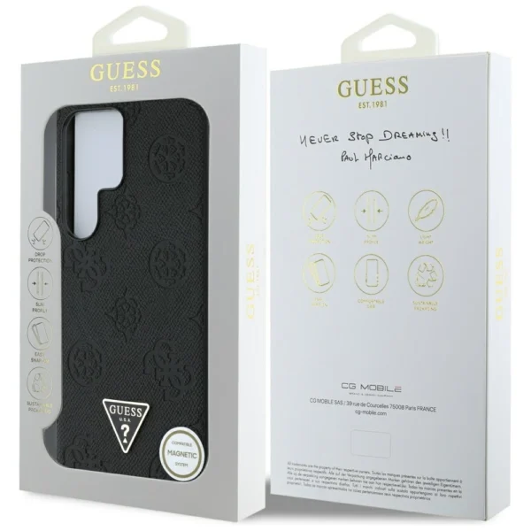 Guess Grained Hot Stamp Peony Pattern Triangle Logo MagSafe Case for Samsung Galaxy S25 Ultra Blackeng