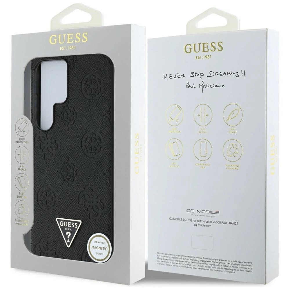 Guess Grained Hot Stamp Peony Pattern Triangle Logo MagSafe Case for Samsung Galaxy S25 Ultra Blackeng
