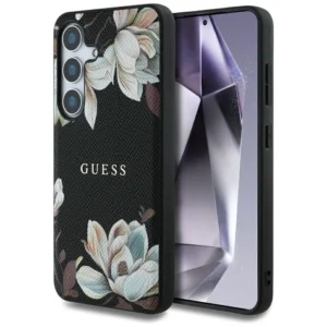 Guess Grained Printed Flower Pattern MagSafe case for Samsung Galaxy S25 blackeng