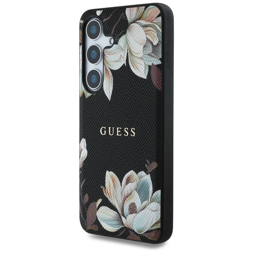 Guess Grained Printed Flower Pattern MagSafe case for Samsung Galaxy S25 blackeng
