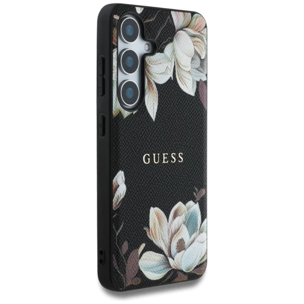 Guess Grained Printed Flower Pattern MagSafe case for Samsung Galaxy S25 blackeng