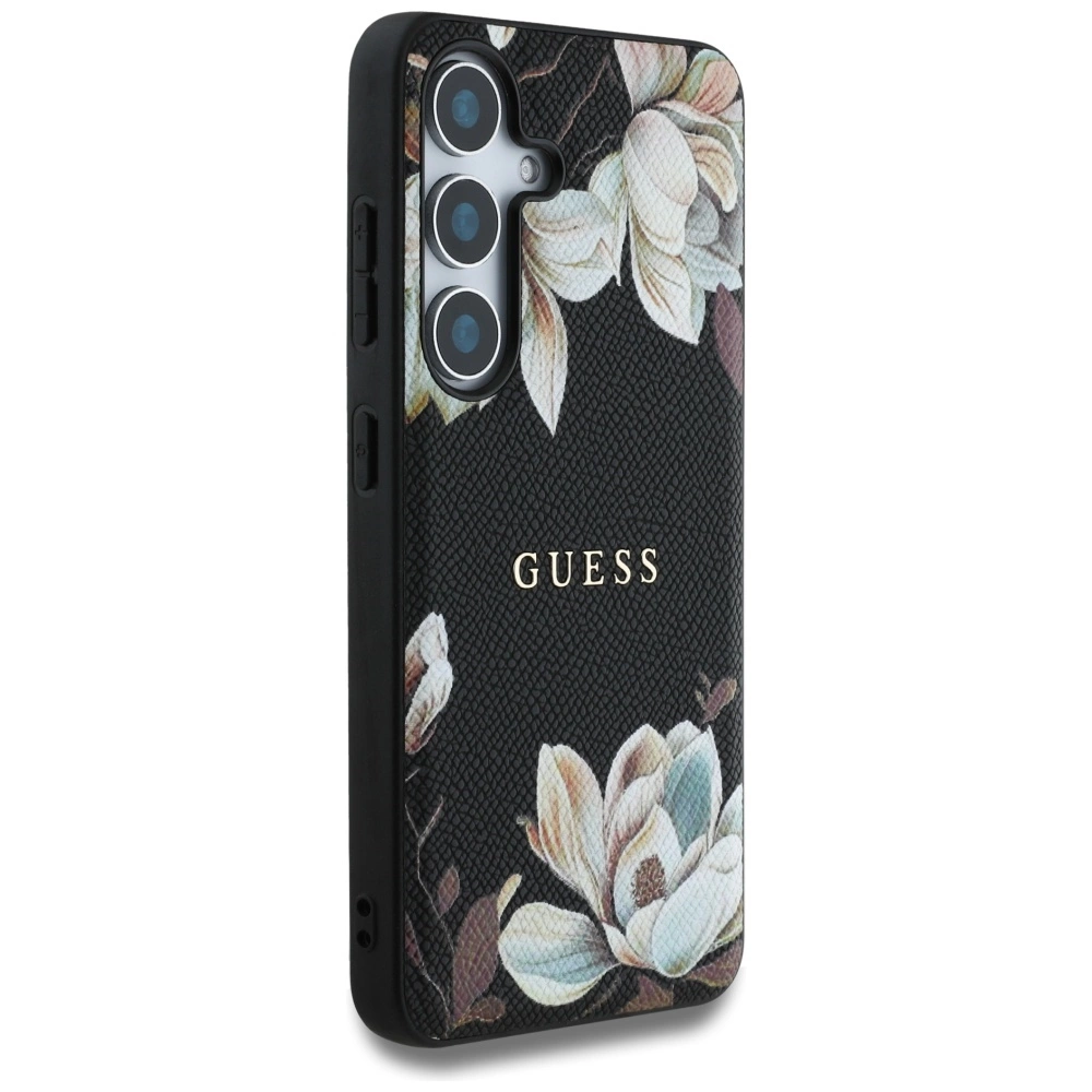 Guess Grained Printed Flower Pattern MagSafe case for Samsung Galaxy S25 blackeng