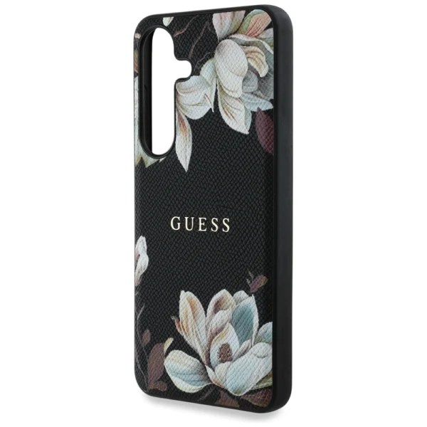 Guess Grained Printed Flower Pattern MagSafe case for Samsung Galaxy S25 blackeng