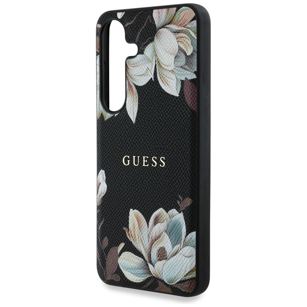 Guess Grained Printed Flower Pattern MagSafe case for Samsung Galaxy S25 blackeng