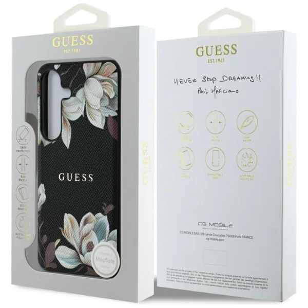 Guess Grained Printed Flower Pattern MagSafe case for Samsung Galaxy S25 blackeng