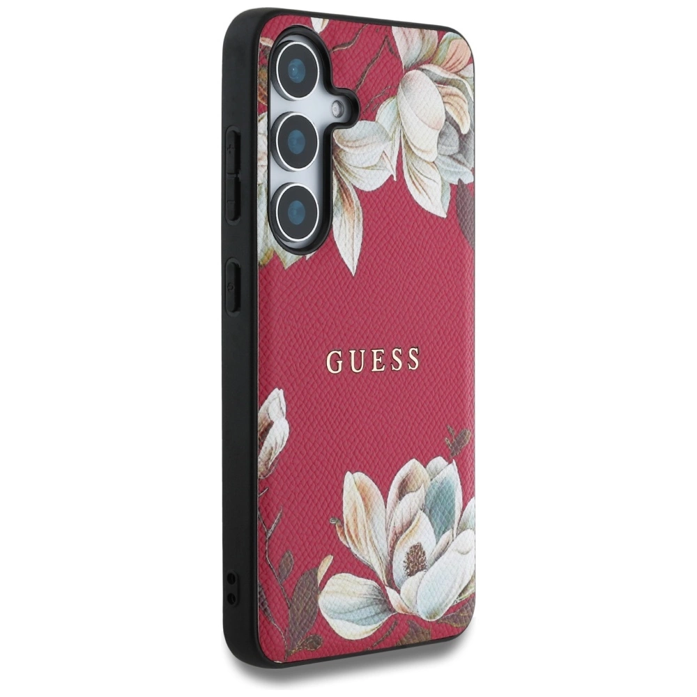 Guess Grained Printed Flower Pattern MagSafe case for Samsung Galaxy S25 fuchsiaeng