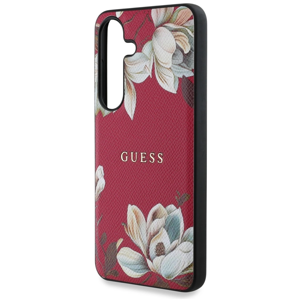 Guess Grained Printed Flower Pattern MagSafe case for Samsung Galaxy S25 fuchsiaeng
